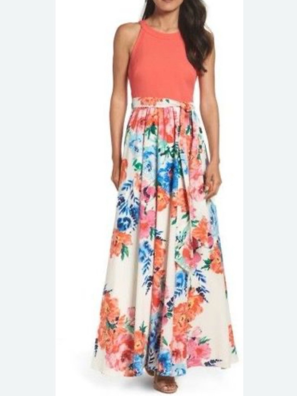 Eliza J Coral floral halter Party Dress size 8